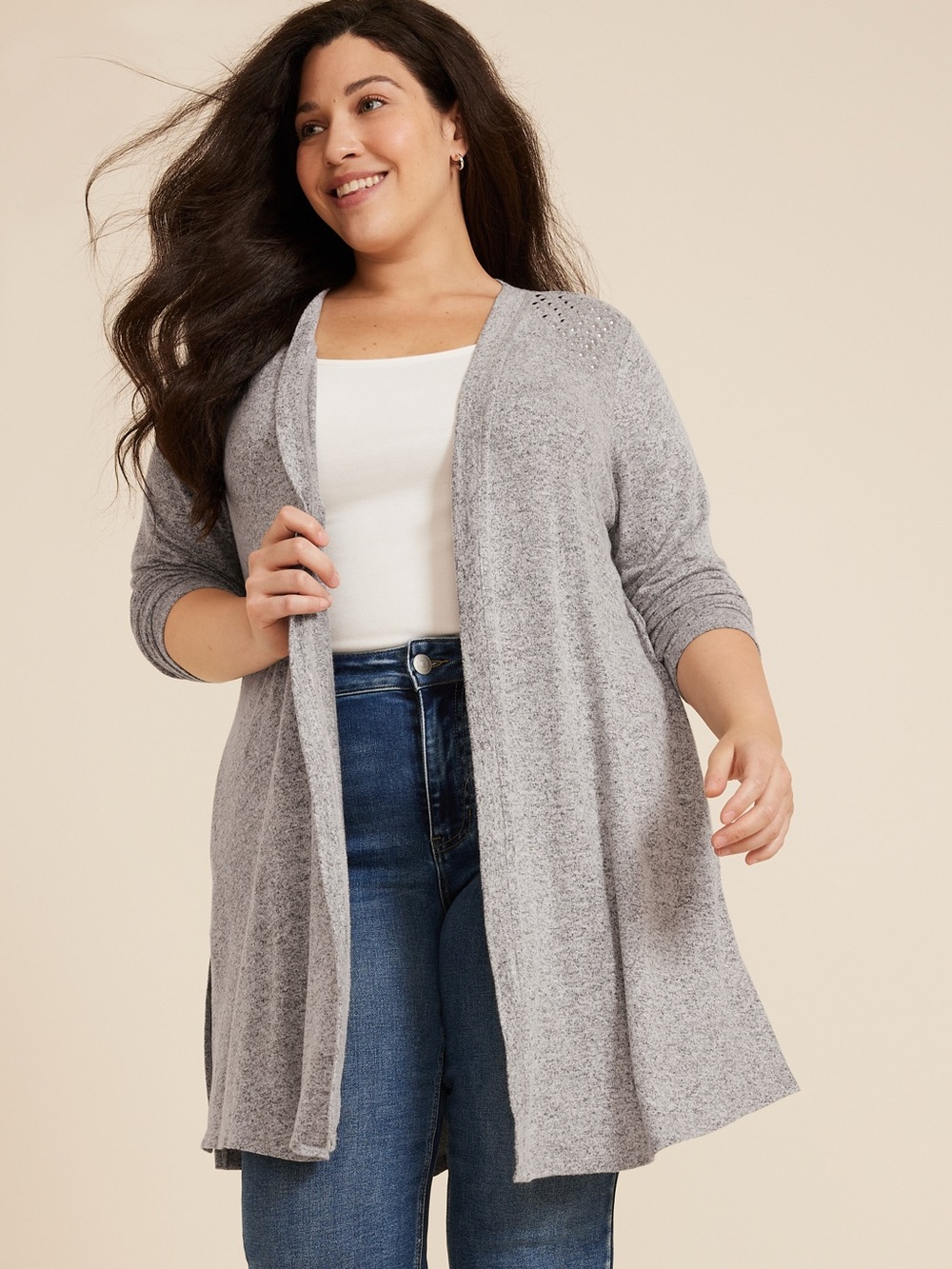 Maurices Plus Size Hacci Studded Long Sleeve Cardigan